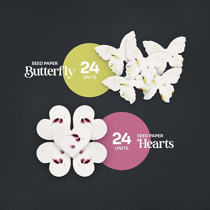 48pcs Plantable Seed Paper – 24 Heart & 24 Butterfly Embedded with Wildflower Seeds for Bridal Shower, Wedding Gift, Birthday, & Other Milestone Celebrations
