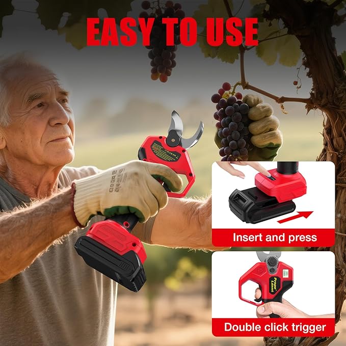 Pruning Shears for Milwaukee 18V Battery, Pruning Shears for Gardening, Cordless Motor with SK5 High-Carbon Steel Blade, 0.8-1.5" Cutting Capacity, LCD Display for Tree Pruning(No Battery)