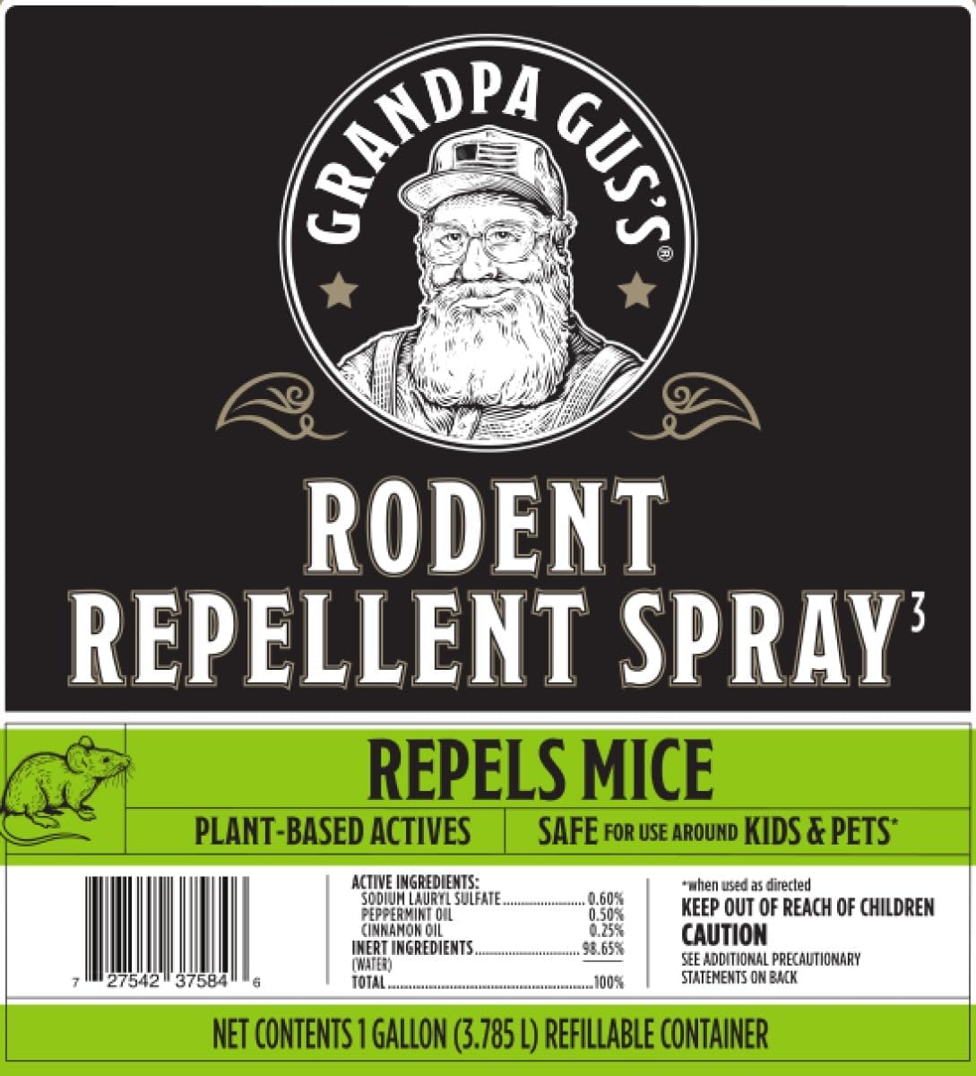 Grandpa Gus's Rodent Repellent Spray with Sprayer, Natural Peppermint & Cinnamon Oils Repel Mice and Stop Rats, 1 Gallon (Pack of 1)