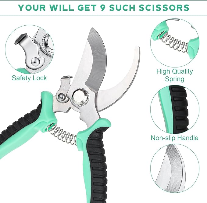 Lothee 9 Pcs Garden Shears Pruning Garden Clippers Bulk Bypass Pruner Heavy Duty for Gardening Hedge Plant Cutting Flower Scissors for Tree Trimming Bonsai Cutting Fruits Picking