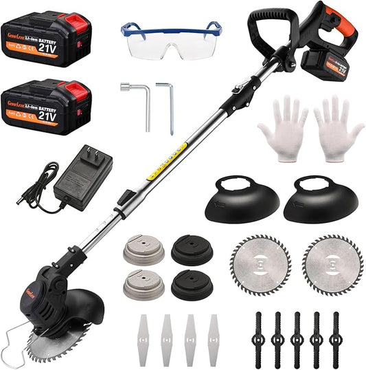 21V Electric Weed Eater, Cordless Brush Cutter Trimmer with Adjustable Pole & Battery-Powered, Lightweight & Low Noise, Foldable 3-in-1 Weed Wacker for Outdoor, Garden and Yard Use