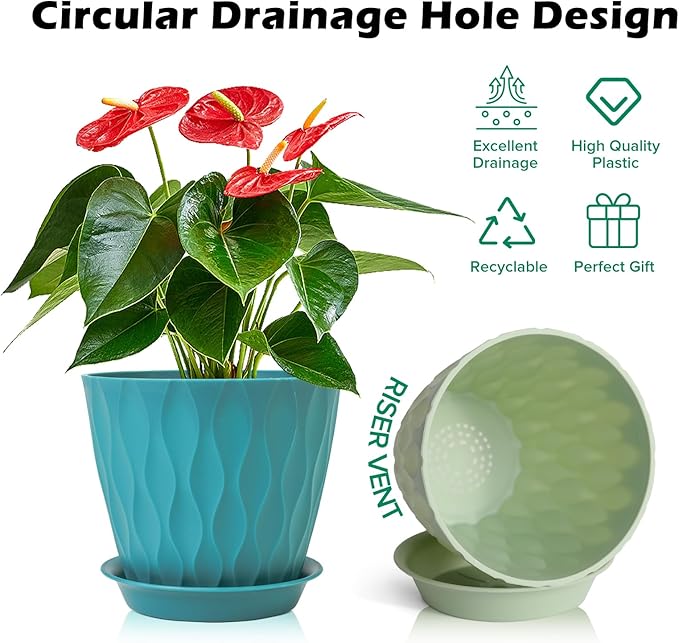 GARDIFE 7/6.5/6/5.5/5/4.5/4 inch Plant Pots, 7 Pack Flower Pots Indoor Outdoor, Planters with Drainage Holes and Tray Saucers (Color-Red)