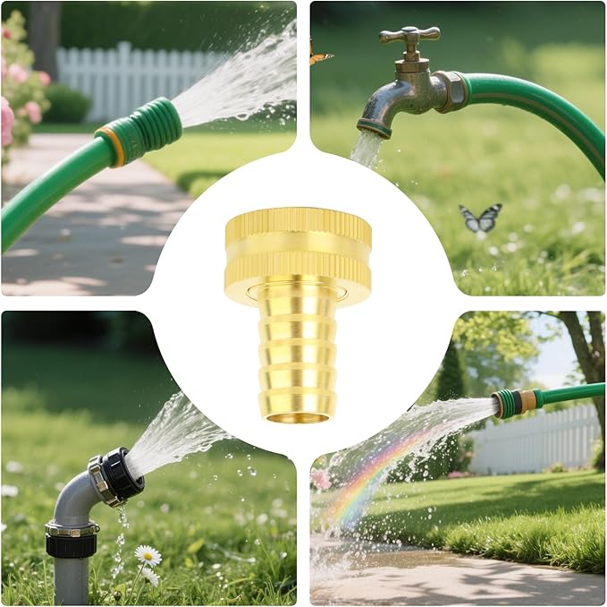 2Pcs 5/8 Barb to 3/4 GHT Female Thread Brass Garden Hose Pipe Connector, Hose Swivel Adapter for Garden Hose Repair