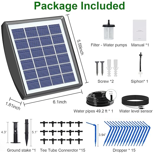 RISINGUP Solar Drip Irrigation System with Timer, Programmable Smart Watering with 2200mAh Battery, Automatic Plants Watering System for 15 Potted Plants Outdoor Garden, Patio, Balcony, Greenhouse
