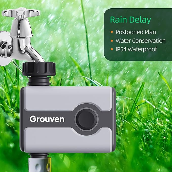 WiFi Sprinkler Timer Brass Inlet Water Timer for Outdoor Lawn & Garden APP Remote Control via 2.4Ghz WiFi and Bluetooth, Easy Faucet Installation, Smart Automatic Irrigation System