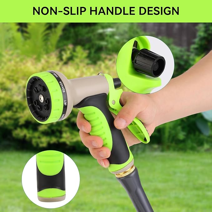 Garden Water Hose Nozzle ABS Water Spray Nozzle with 10 Spray Modes Suitable for Watering Plants, Iawns and Gardens, Car Washing, Cleaning, Showering Pets and Outdoor Fun, Light Green