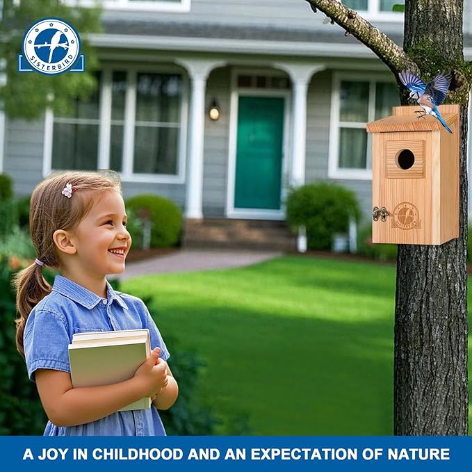 Bird Houses for Outside 1-1/2" Entrance Hole Cedar Wild BirdHouses with Wood Guard Outdoor Bluebird Wren Swallow Finch Assembly Required