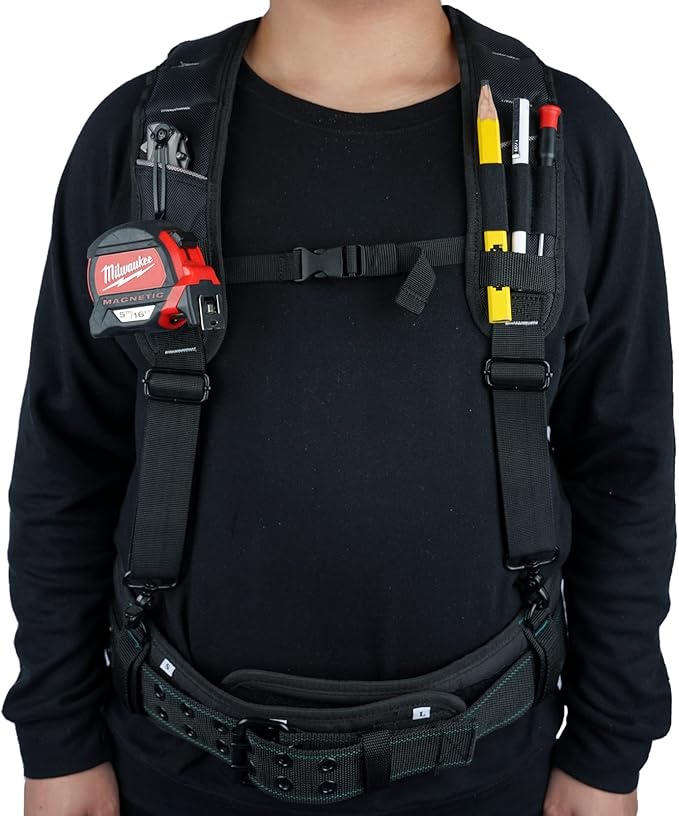 KUNN Tool Belt Suspenders Padded Carpenter Construction Electrician Work Suspender with Attachment Loops for Men,Black