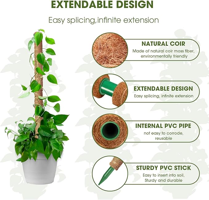 4 Pcs 21 Inch Moss Pole Monstera Plant Support, 68 Inch Moss Poles for Climbing Plants, Coco Coir Plant Stakes Support for Indoor Plants Moss Pole Sticks for Climbing Potted Live Plants, Philodendron