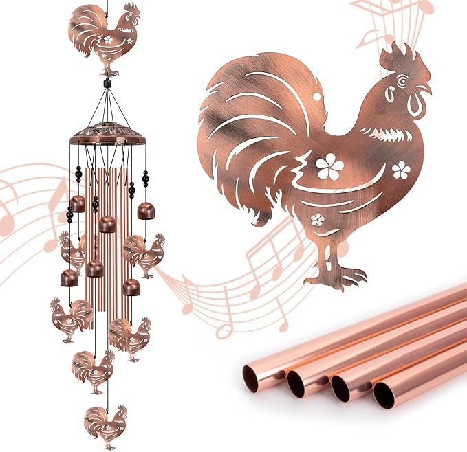 Chicken Wind Chimes for Outside, Rooster Wind Chime, Large Chicken Decor for Women Mom Grandma, Metal Rooster 40" Outdoor Windchimes for Lawn, Porch, Patio, Yard, Christmas