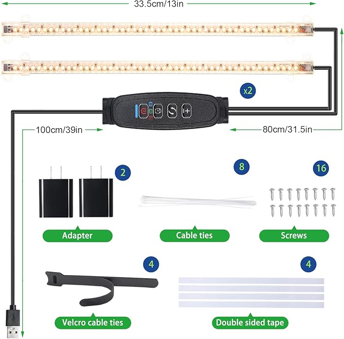 13 Inches LED Grow Light Strips, Grow Lights Match The Flower Stand for Indoor Plants,Full Spectrum 3500K Plant Lamp with 3/9/12H Timer, 10 Dimmable Levels for Seedling Succulent, 2 Head 2 Pack