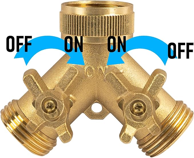 Hourleey Brass Garden Hose Splitter (2 Way), Solid Brass Hose Y Splitter 2 Valves with 2 Extra Rubber Washers (Brass)