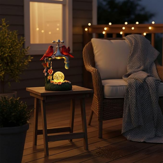 Red Cardinal Bird Statue with LED Ball Light 8.6"Resin Caidinal Figurine Outdoor Waterproof Solar Statues for Yard and Garden Unique Housewarming Birthday Outdoor Gifts for Women Mom Wife Girlfriend