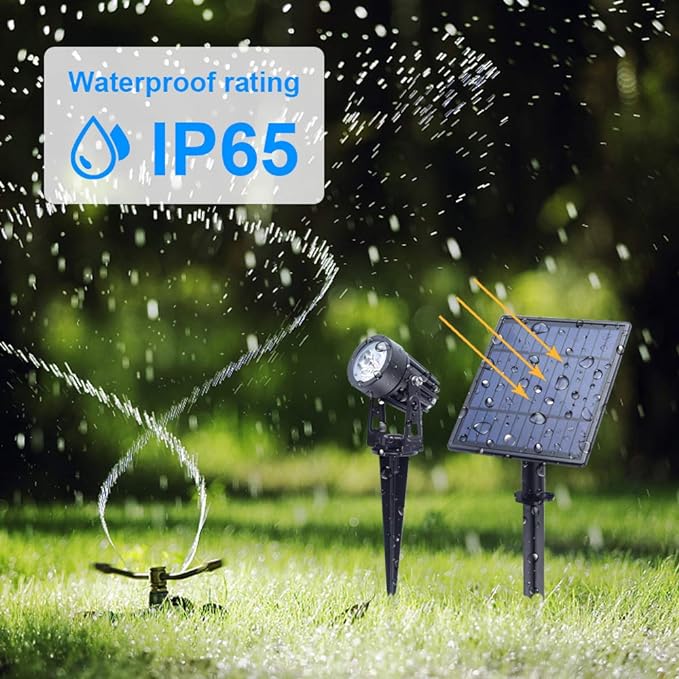 APONUO Metal Solar Spot Lights Outdoor with 9.8ft Cable Solar Powered Landscape Lighting Low Voltage IP65 Waterproof Auto On/Off for Outside Garden Yard Landscape Pathway Garage-Warm White(4-in-1)