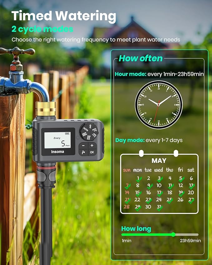 Sprinkler Timer with Brass Inlet and Outlet, Programmable Water Timer for Outdoor Garden Hose, Hose Timers with Rain Delay/Manual/Auto Mode, Drip Irrigation and Lawn Watering System, 1 Outlet