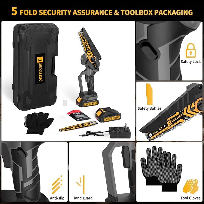 6" Mini Chainsaw Cordless,2 x 2.0Ah Battery Brushless Electric Chain Saw Tool-free Installation with 2 Chains & Guide Plates,Portable Handheld Motosierra for Tree Pruning Wood Cutting