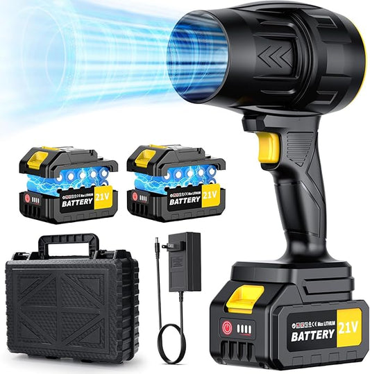 Electric Leaf Blower Cordless with 21V 2 * 3000mAh Batteries and Charger, 400,000RPM Handheld Battery Powered Leaf Blower, One-Touch Speed Adjustment, Lightweight Turbo Blower for Yard, Patio,Garage