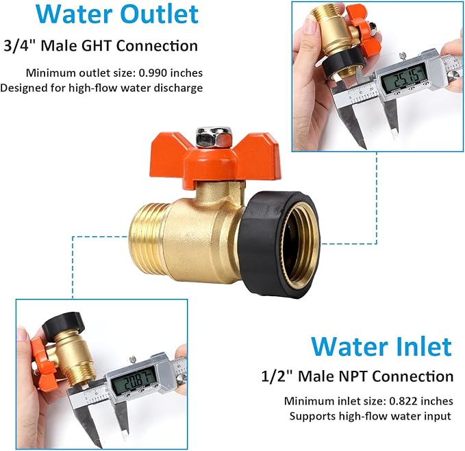 Garden Hose Brass Shut Off Valve Full Flow, No Restricted-Flow Water Shut-Off Connector, 3/4" GHT x 3/4" GHT Garden Hose Full Port Ball Valve Adapter