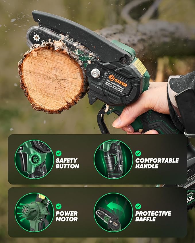 Saker Mini Chainsaw,2025 New Upgrade Electric Chainsaws,Portable Chain Saw Cordless Battery Powered,Small Handheld Chain Saws Pruning Shears Saw for Wood Tree Branches,Courtyard and Garden