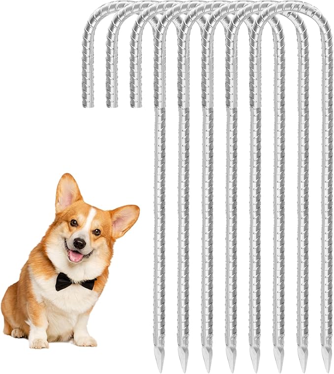 Rebar Stakes 12inx6mm Galvanized J Hook 8pcs – Heavy Duty Ground Tent Stakes for Fence,Bounce House,Outdoor Plants,Artificial Turf,Dog Coop,Metal Stakes for Christmas Decorations