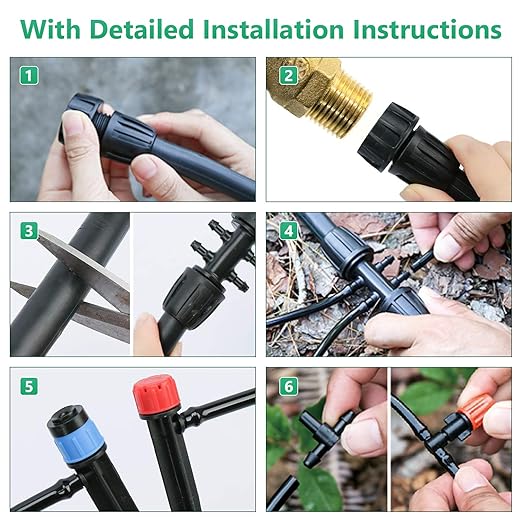 256FT Automatic Drip Irrigation System Kit,Automatic Garden Watering Misting System for Greenhouse, Yard, Plant ,Lawn with 1/2 inch Hose 1/4 inch Distribution Tubing and Accessories