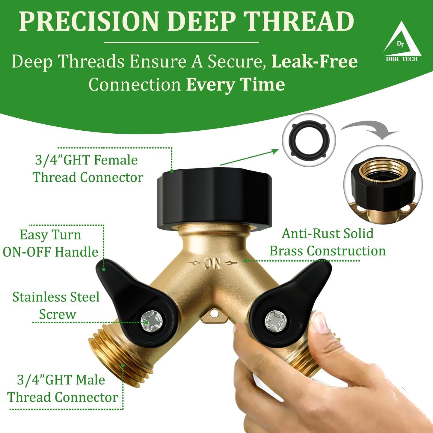 Heavy Duty 2 Way Hose Splitter (Premium Brass for Superior Durability), Wye Garden Hoses Connector for Water Spigot Faucet Bib Tap, Double Shut Off Valve, Y Adapter, Rust-Resistant Finish, Zero Leaks