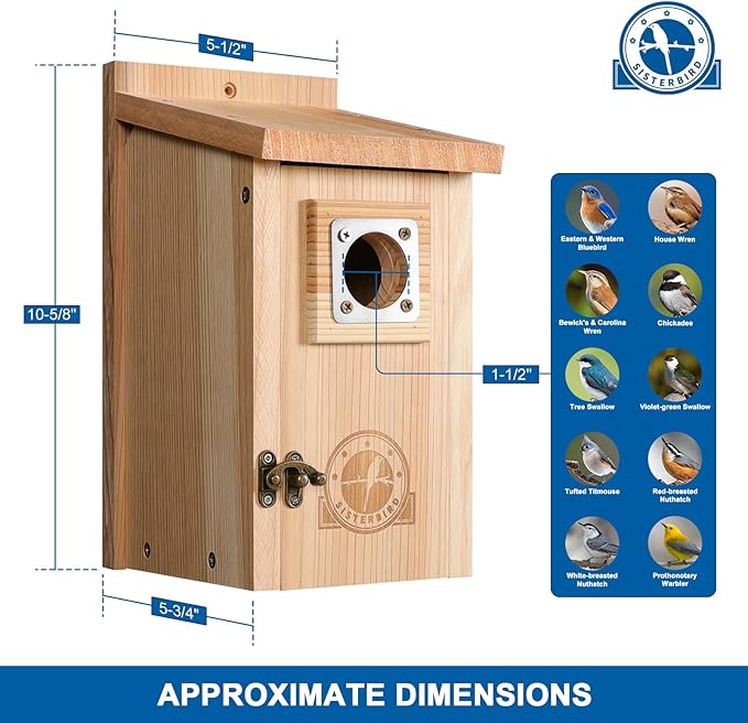 Bird Houses for Outside 1-1/2” Entrance Hole Cedar Birdhouses with Metal Guard Outdoor Bluebird Wren Swallow Finch Asssembly Required