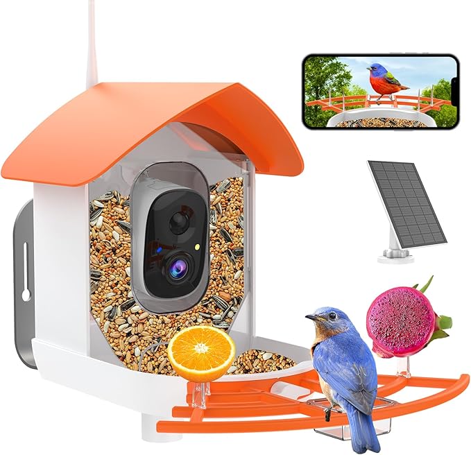 Bird Feeder with Camera,Smart Bird Feeder Camera with Solar Powered,AI Identify Birds Species,Bird Watching,Auto Record FHD 2K Feathered Visitor Video in Backyard,Ideal Gifts for Birds Lovers