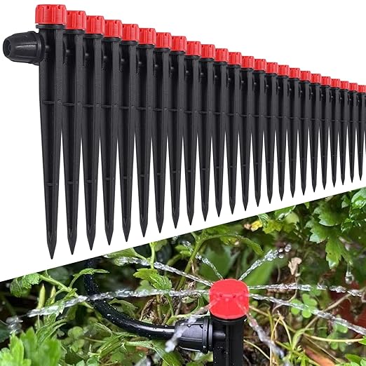 50 Pcs Drip Irrigation Emitters with Lock, Adjustable 360 Degree Water Flow Drippers for 1/4 inch Tubing, Garden Irrigation Sprayers for 4-7mm Watering System