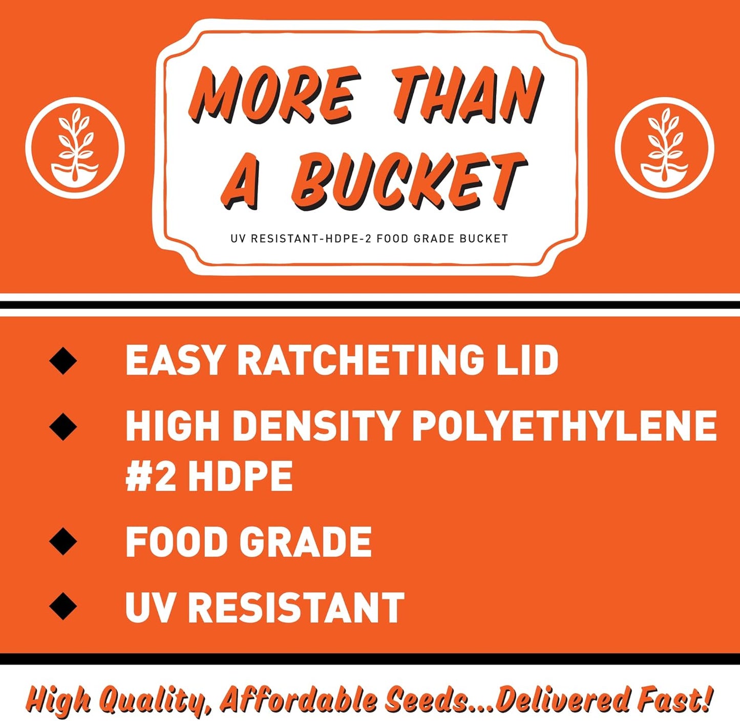 Mountain Valley Seed Company 5 Gallon Gardening Bucket with Ratcheting Lid - HDPE, Food Grade, BPA Free