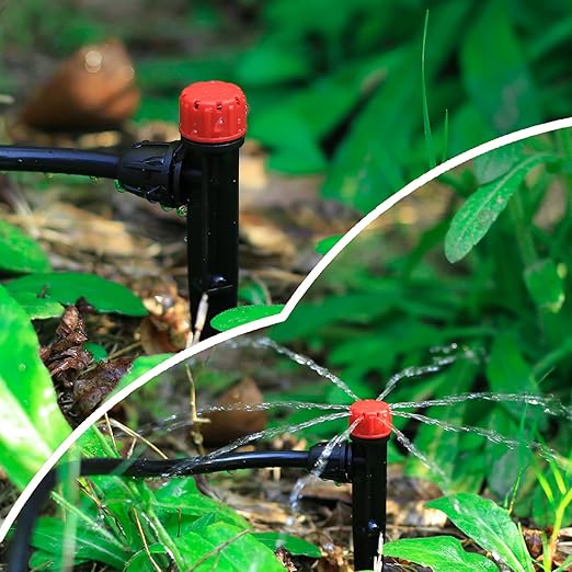 Drip Irrigation Emitters with Adjustable 360 Degree Water Flow Drippers for 1/4 inch Tubing,25pcs Garden Drippers Sprayer 25pcs Drip Irrigation Emitters Perfect(50pcs-Colorful*25 Sprayer*25 Drip)