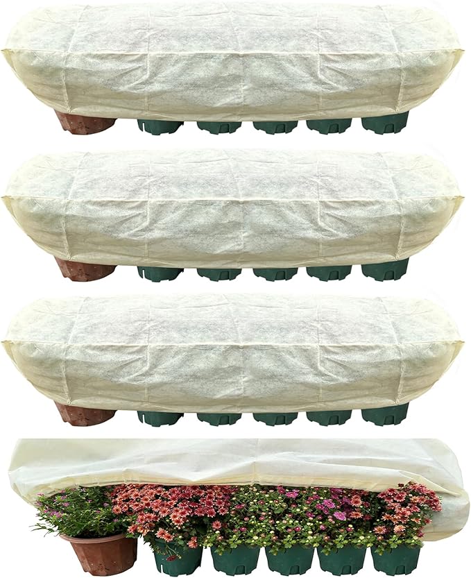 Plant Covers, Plant Protector, Winter Frost Fabric Blanket, Two-Way with Drawstring for Outdoor Plants, Protects Against Cold Frost and Wind Damage,4 Pack 47.2x15.7x17.7(inch)