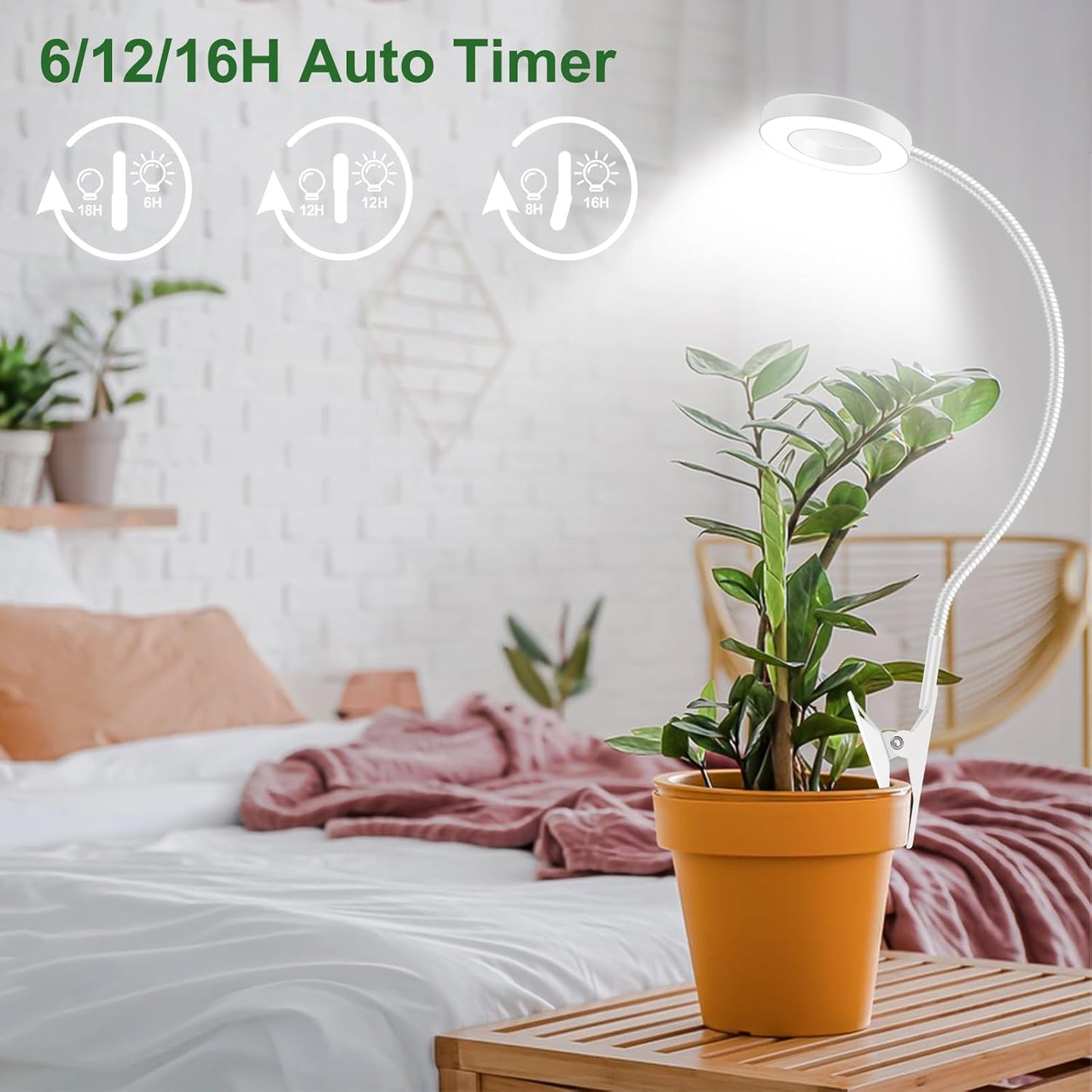 Wolezek 2 in 1 Grow Lights for Indoor Plants, 3 Colors Plant Lights for Indoor Growing with 360ยฐ Gooseneck, 48 LEDs Full Spectrum Plant Grow Lights Indoor, 6/12/16H Timer, 5 Brightness, White 3 Pack