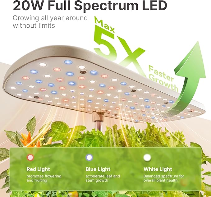 SUNCOZE Hydroponics Growing System Kit 12 Pods, Indoor herb Garden with 20W LED Grow Light, Visible Water Tank with Pump, 2.2"-12.4" Adjustable Height Indoor Gardening System, Gardening Gifts, Beige