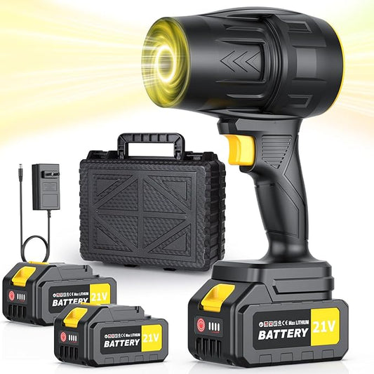 400,000RPM Handheld Leaf Blower Cordless with 2 Battery and Charger, 550CFM Lightweight Electric Cordless Leaf Blowers, 21V Battery Powered Leaves Blowers for Lawn Care, Patio, Car and Dus