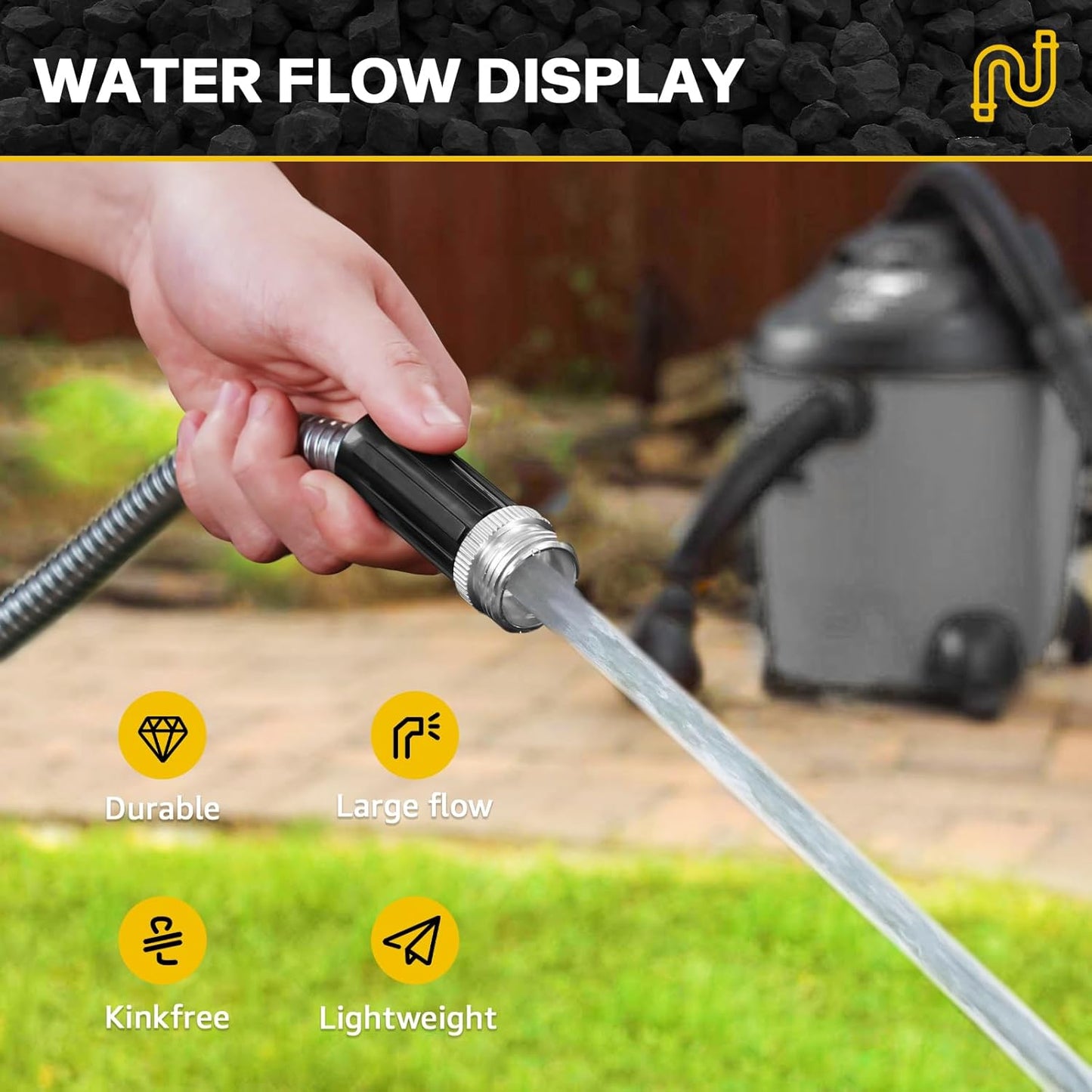 Short Garden Hose Metal Water hose Heavy Duty Stainless Steel Hose with Metal Fittings Flexible Lightweight Hose Puncture Proof for Yard, Outdoors, Rv (Unexpandable, 5FT)