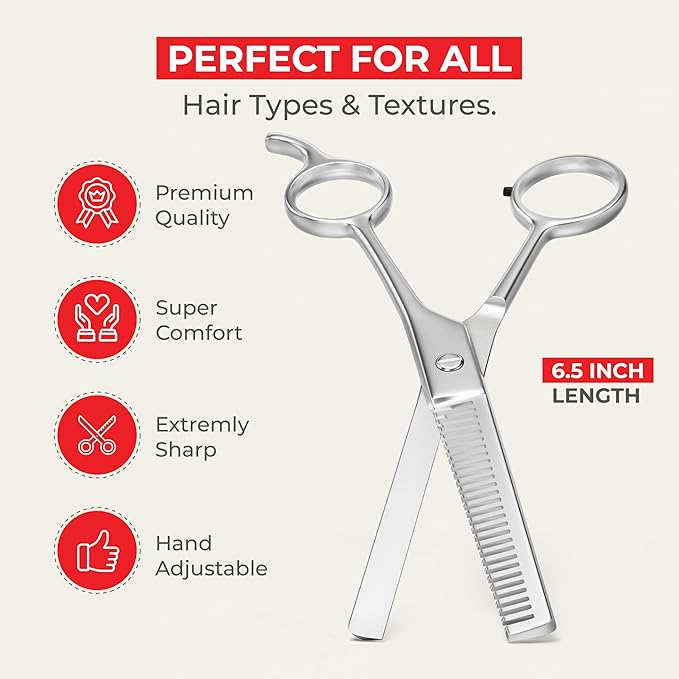 Suvorna Thinning Shears for Hair Cutting - 28 Teeth Razor Sharp Edge Hair Thinning Scissors for Blending and Layering - 6.5" Stainless Steel Texturizing Shears for Men and Women