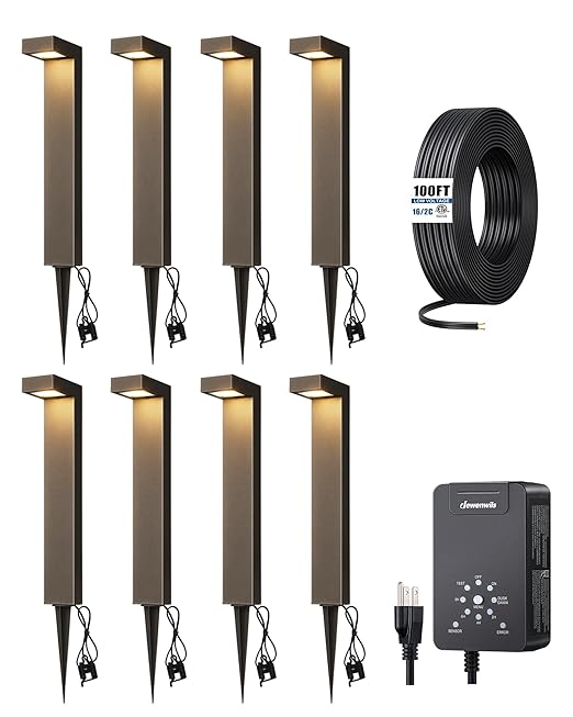 DEWENWILS 12V Landscape Lighting kit, 1x120W Transformer with Dusk to Dawn Photocell Sensor+8x3.2W Aluminum Low Voltage Pathway Lights, 100FT Wire+8 Pack Connector for Patio Yard Garden