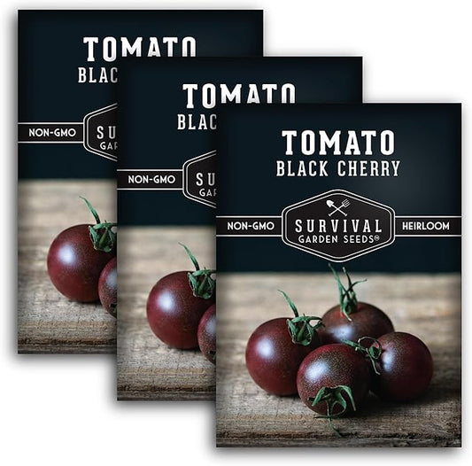 Black Cherry Tomato Seed for Planting - 3 Packets with Instructions to Plant & Grow Reddish-Purple Cherry Tomatoes in Your Home Vegetable Garden - Non-GMO Heirloom Variety - Survival Garden Seeds