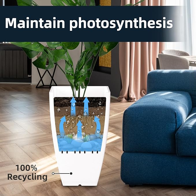 21" Tall Outdoor Planters Set of 2,Front Porch Planter Pots with Drainage Design Holes for Patio, Porch, Garden, Indoor,White