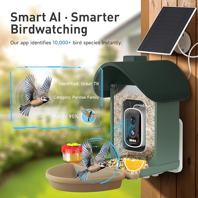 ChirpingPal™ AI Smart Bird & Hummingbird Feeder with Camera | 2.5K HD Live View & Photos | Night Vision | 10,000+ Species ID | Solar-Powered with Built-in Battery | with Bird Bath Kit | Sage Green