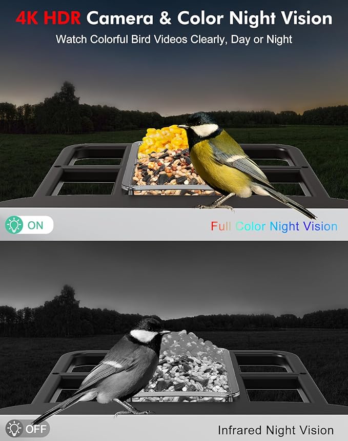 Smart Bird Feeder with Camera,5200mAh Battery with Solar Panel, 4K Native Resolution Live View, AI Species Identification, Auto Capture & Instant Arrival Alert, Ideal Gift for Bird Lovers (Dark Grey)