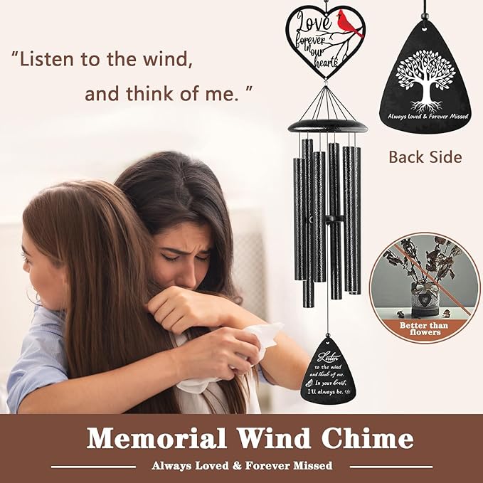 Memorial Sympathy Gifts, 36" Memorial Wind Chimes for Loss of Loved One, Cardinal Sympathy Wind Chimes, Bereavement Condolence Remembrance Gift for Loss of Mom Dad