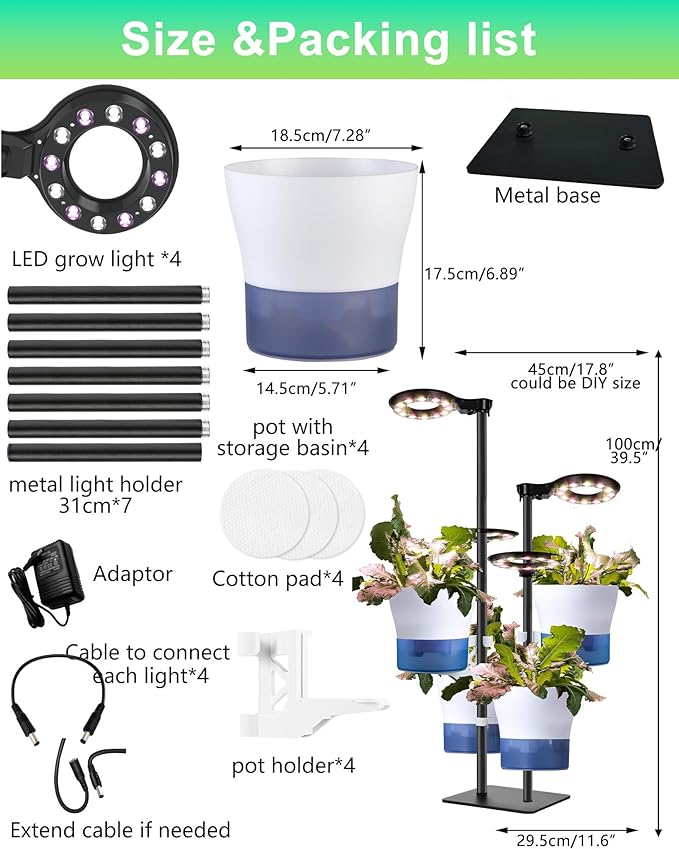 Indoor Plant Hydroponics Growing System Tower Kit with Grow light,Herb Vegetable Indoor Garden Growing System with Standing Floor Tall LED Grow Light,Height Adjustable with Timer & Metal Stand (Large)
