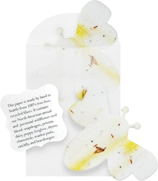 Wildflower Seed Paper - Set of 24 Yellow Bee-Shaped with Envelopes and Planting Instruction, Writable & Plantable Gift for Moms and Plant Lovers, Ideal for Weddings, & Baby Showers