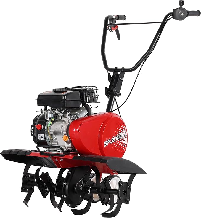 SPLENDOR 4-Cycle Gas Powered Tiller 79cc with Handle and Width Adjustable 24in