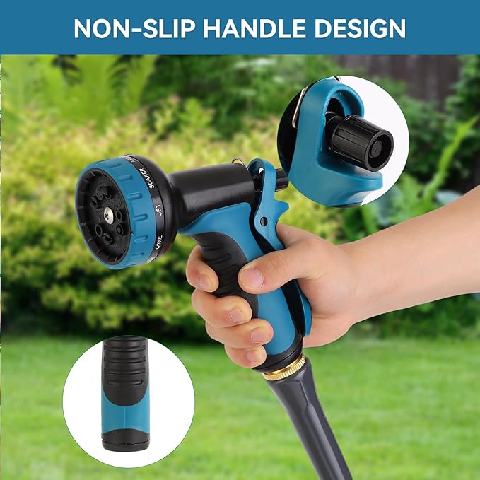 Garden Water Hose Nozzle ABS Water Spray Nozzle with 10 Spray Modes Suitable for Watering Plants, Iawns and Gardens, Car Washing, Cleaning, Showering Pets and Outdoor Fun, Blue