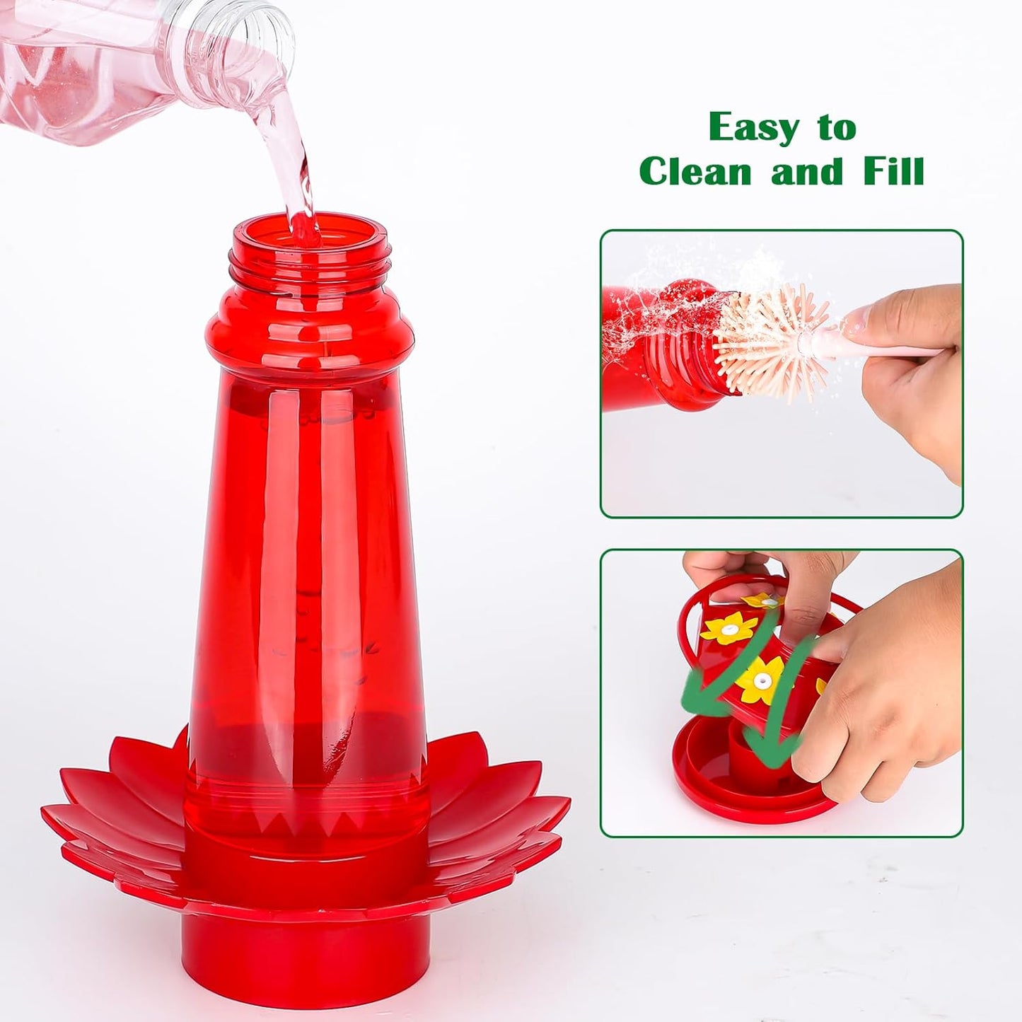 Plastic Hummingbird Feeders for Outdoors Hanging, 2 Pack 10 OZ Red Humming Bird Feeder with 6 Feeding Ports and Perch, Built-in Ant Moat, Gifts for Women Garden Decor