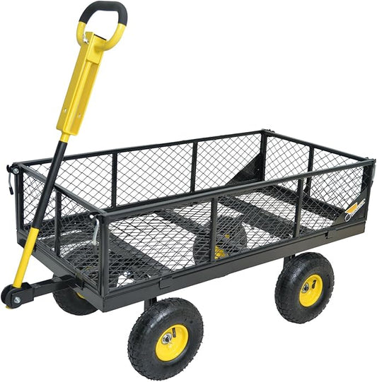 950 lbs Steel Garden Cart, Heavy Duty Yard Utility Wagon with 10" Pneumatic Tires, Removable Mesh Sides and 180° Rotating Anti-Slip 2-in-1 Convertible Handle