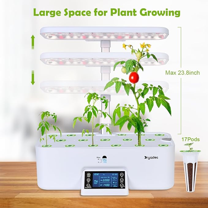 17-Pods Hydroponic Growing System with Dual Fans 24W Full-Spectrum Grow Light & Smart Control Panel for Indoor Gardening for Vegetables Herbs